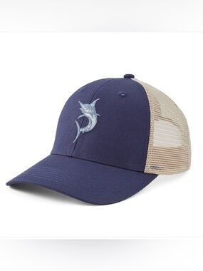 Life Is Good Trucker Hat Adjustable Mesh Snapback Casual Cap Blue Marlin NEW